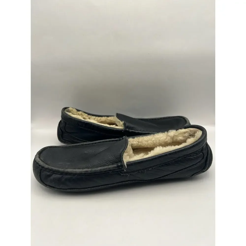 Ugg Ascot Black Leather Slippers Men Size 10